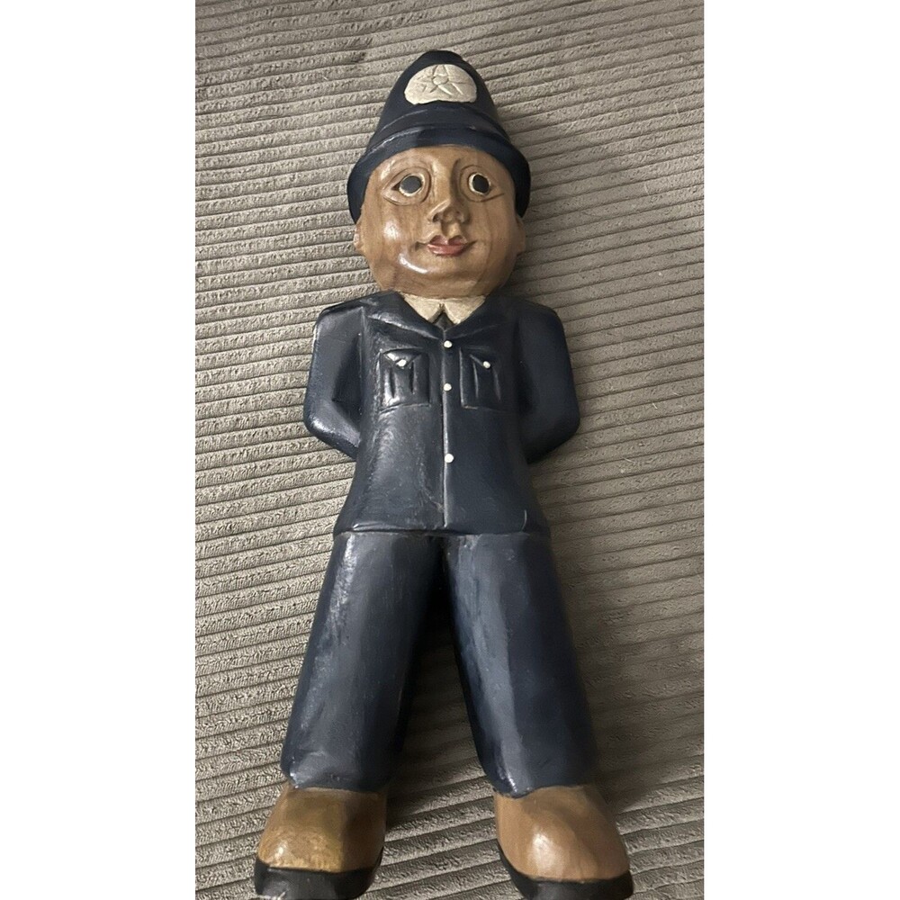 Primitive Folk Art 17” policeman figurine carved wood sculpture